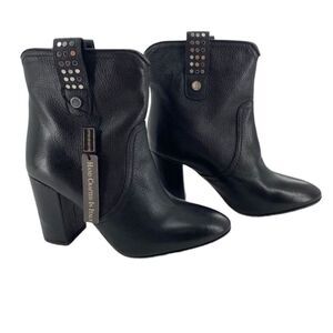 NAPOLEANI Leather Black Studded Heeled Ankle Boots Booties